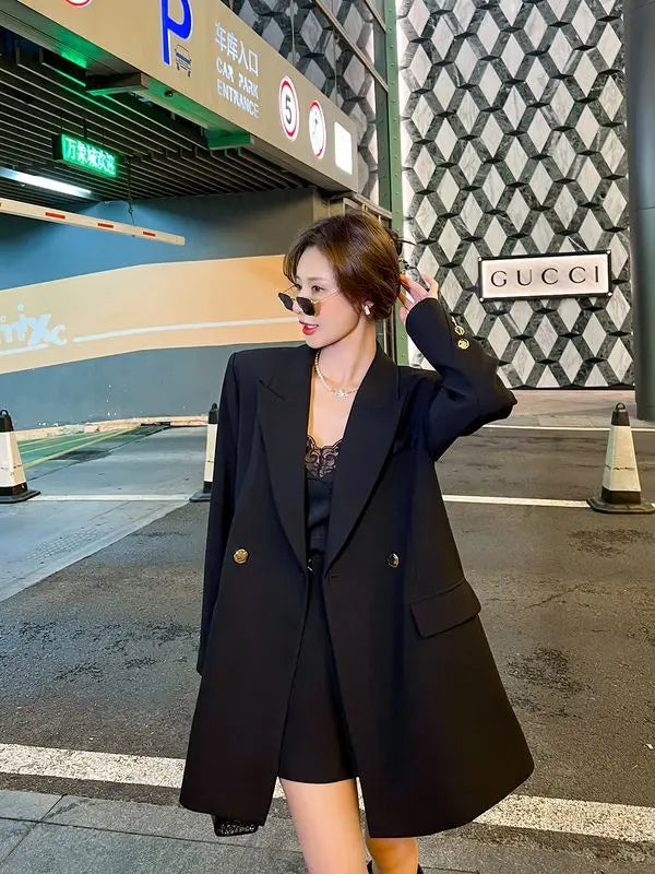 Black Embroidered Blazer Women's Spring Autumn New Korean Version Loose Niche Design Casual Temperament Suit Comfortable 2025