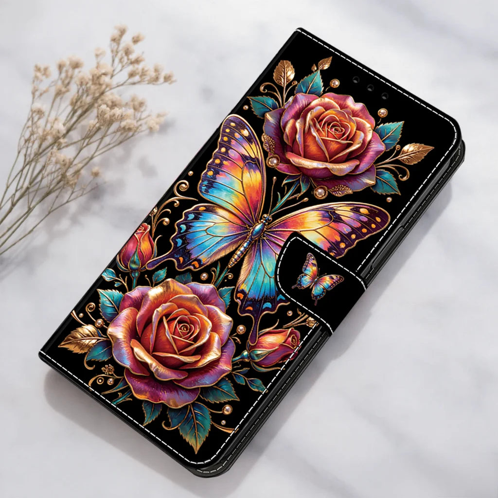 3D Magnetic Flip Leather Cover Wallet Case For iPhone 17 17e 16e 16 15 14 13 12 11 X Xr Xs 8 7 6 6s SE Mini Air Pro Max Plus