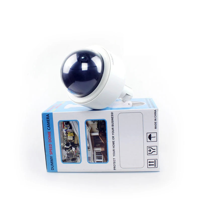 Fake Dummy Camera Outdoor IP54 Rainproof Security Surveillance Flash Dome Camera with CCTV Warning Sticker Easy to Install