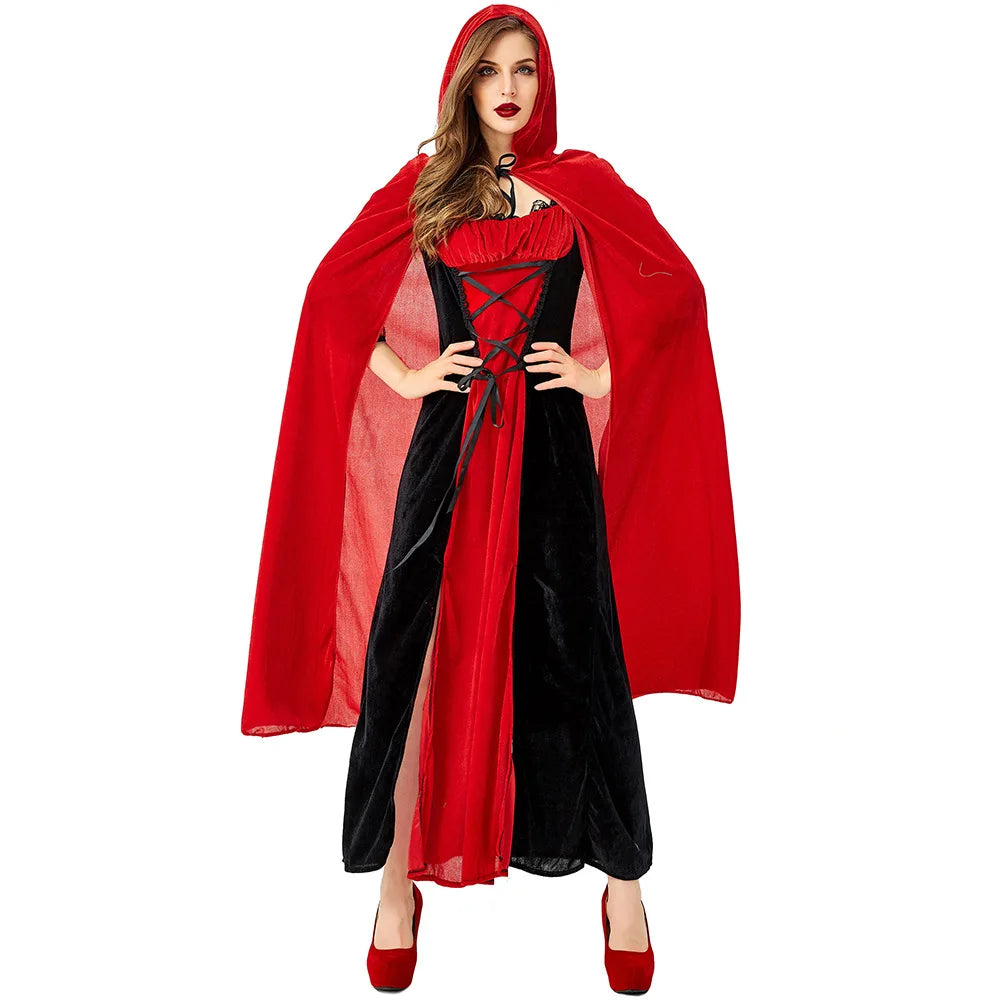 Halloween Costume Cosplay Outfit Red and Black With Cape
