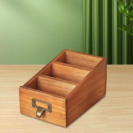 Wooden Desktop Organizer Office Supplies Storage Case with Grids Remote Control Caddy Holder Makeup Brush Holder for Desktop