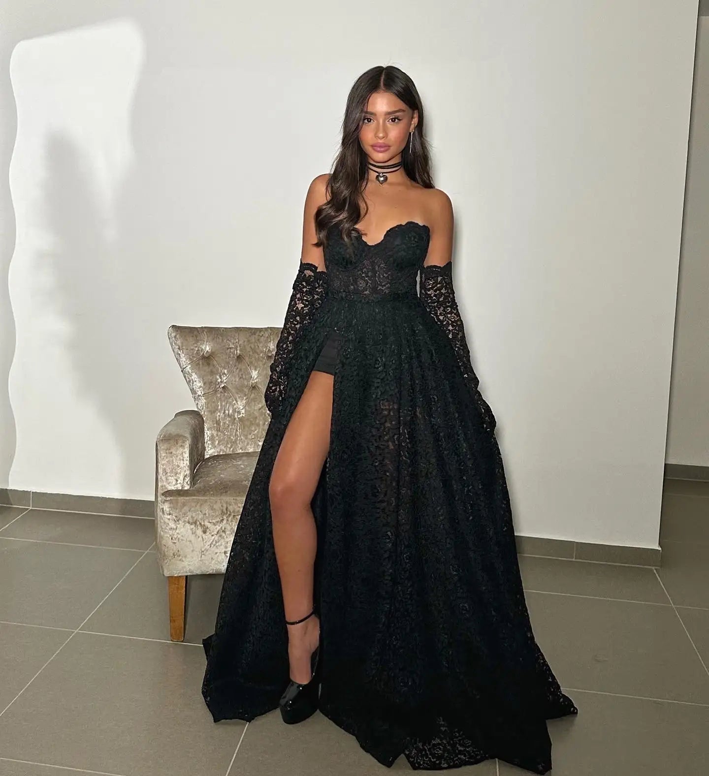 Sexy Lace Prom Dresses 2025 Sweetheart Black Mermaid Party Evening Elegant Celebrity High Slit Dress Party Night Customized
