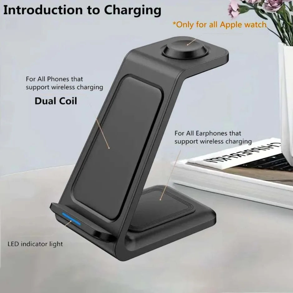 3 In 1 Wireless Charger Stand Fast Charging Station for iPhone 17 16 15 14 13 12 11 iWatch 10/9/8/7 Ultra Airpods Phone Holder