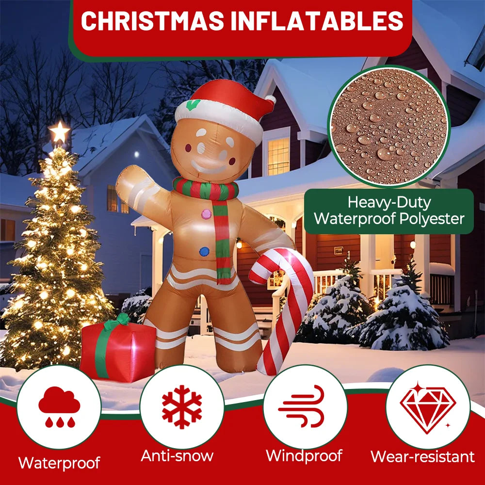 2.4M Christmas Inflatable Sitting Elf Outdoor Decoration Standing Gingerbread Man Inflatable Christmas Blow up Yard Decorations