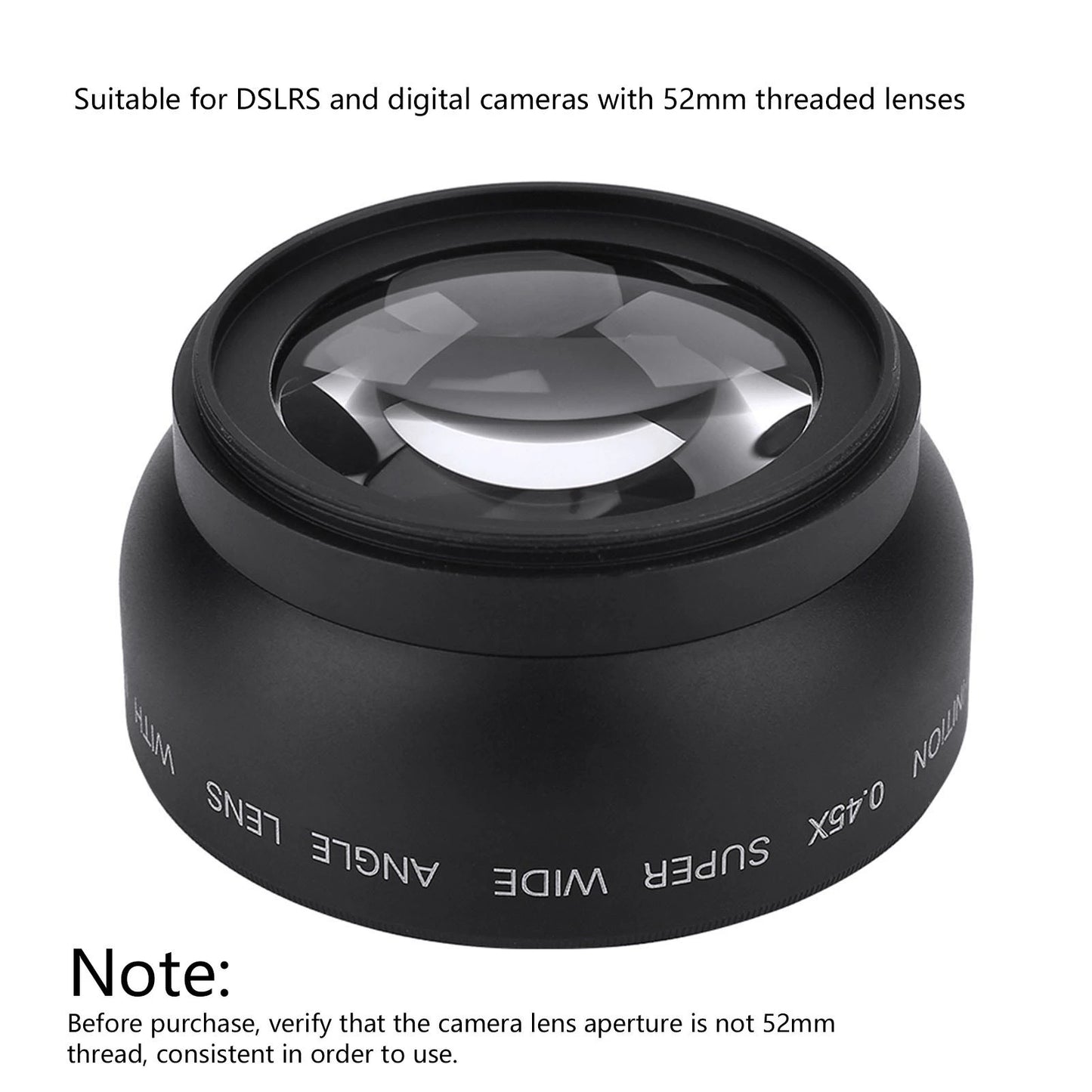52mm 0.45X Wide Angle Universal Conversion Macro Lens for DSLRS and Digital Cameras Camera Lens Conversion Lens Wide Angle Lens