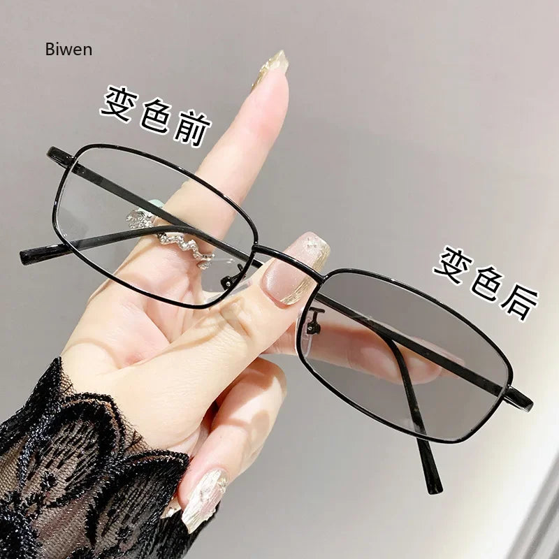 Intelligent Photochromic Myopia Glasses Women Retro Trendy Minus Sight Sunglasses 2 in 1 Farsighted Eyewear Diopter Prescription