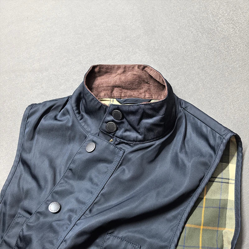 2026 Autumn Winter New American Retro Sleeveless Cargo Vest with Oil Wax Men's Multi-pockets Casual Heavyweight Waterproof Coat