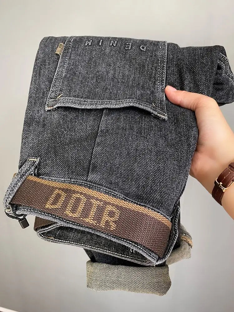 High Quality Fashion Luxury Washed Men's Slim Jeans Elasticity Black and Gray Classic Designer Cargo Denim Boyfriend Jeans Men