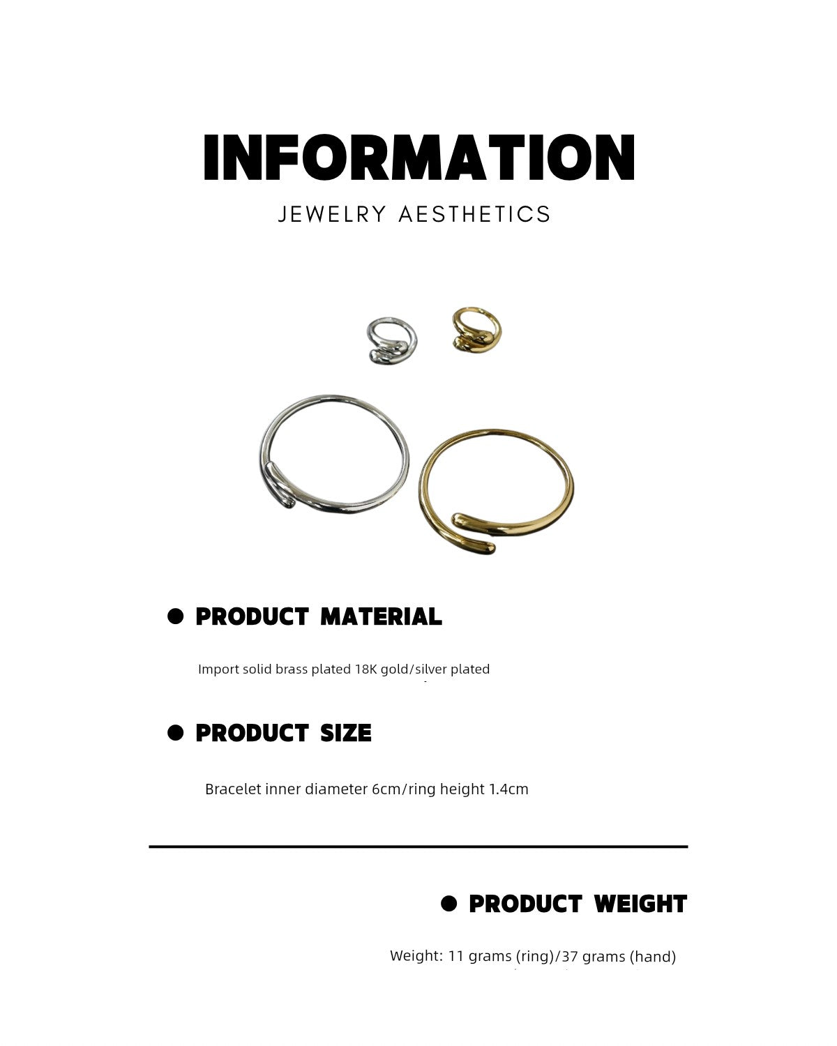 Minimalist Metal Feeling Neutral Water Drop Open Ring Liestudio Denmark Niche Style Retro Fashionable Twin Bracelet