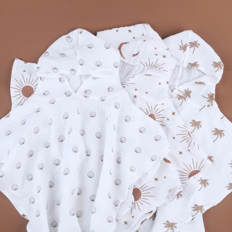 Pure Cotton Baby Towel Solid Color Muslin Baby Hooded Bath Towel Kids Newborn Swim Beach Bathrobe Quick Dry Facecloth Baby Stuff