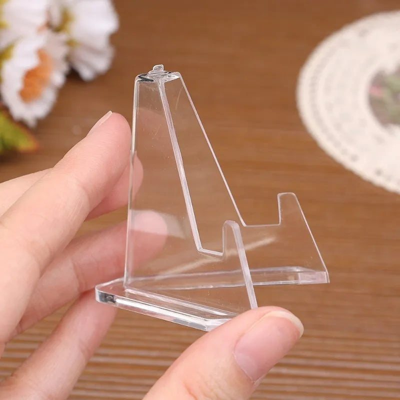 1/50x Clear Acrylic Card Display Stands for Business Card Medals Coins Pictures Desk Organizer Home Office Decor Triangle Holder