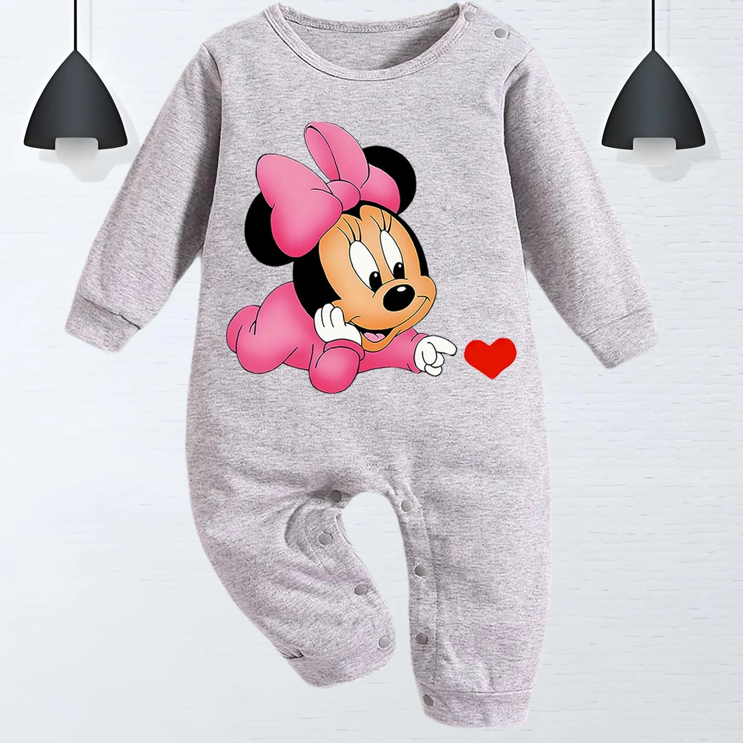 0-9M Newborn baby girl cotton jumpsuit baby long sleeve one button jumpsuit for toddlers Minnie mouse print baby crawling suit