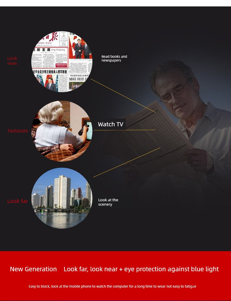 Reading Glasses Men's Automatic Adjustment Degree Intelligent Zoom Dual-Use HD Middle-Aged and Elderly Anti-blue Light Presbyopic Glasses