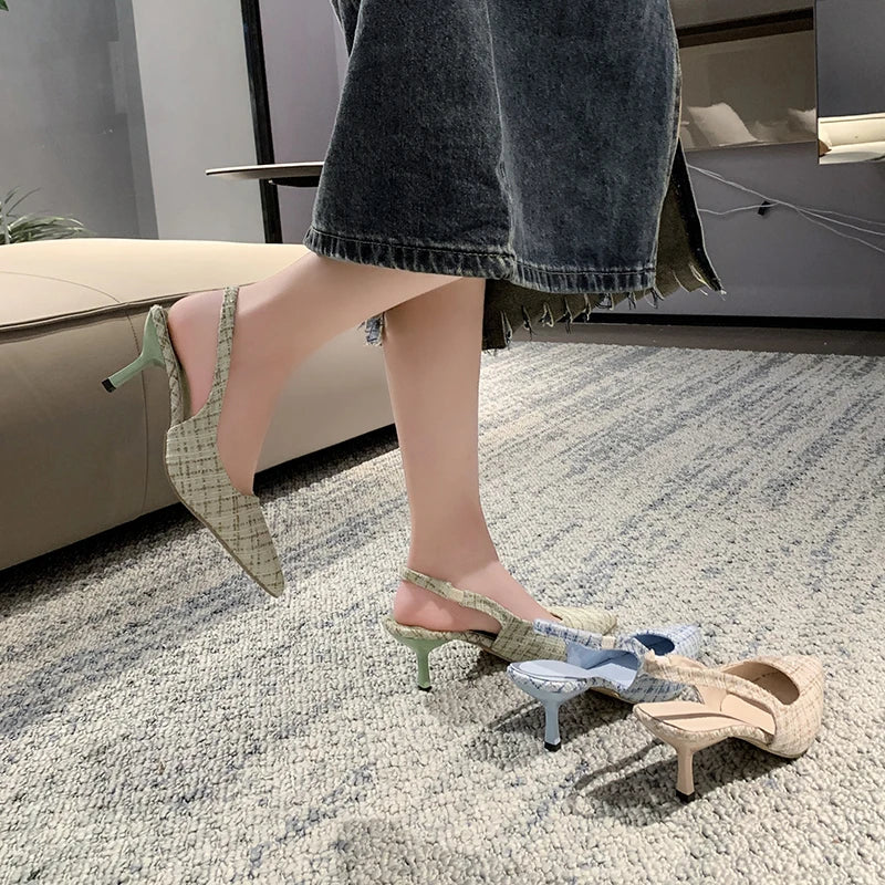 Sea Salt Blue Pointed High Heel Sandals for Women Back Hollow Half Headed Single Shoes Fashion Versatile Casual Shoes