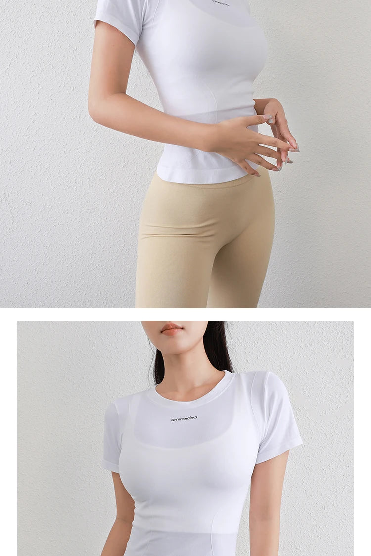 Fitness breathable short-sleeved yoga wear female tops high elasticity running quick-drying clothes sports tights t-shirt