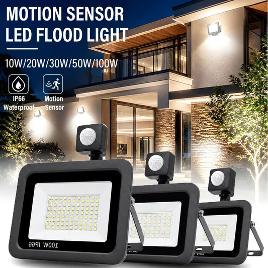 LED Motion Sensor PIR 220V Flood Light White Outdoor Wall Light 10W 20W 30W 50W 100W IP66 Street Light Outdoor Garden Lamp