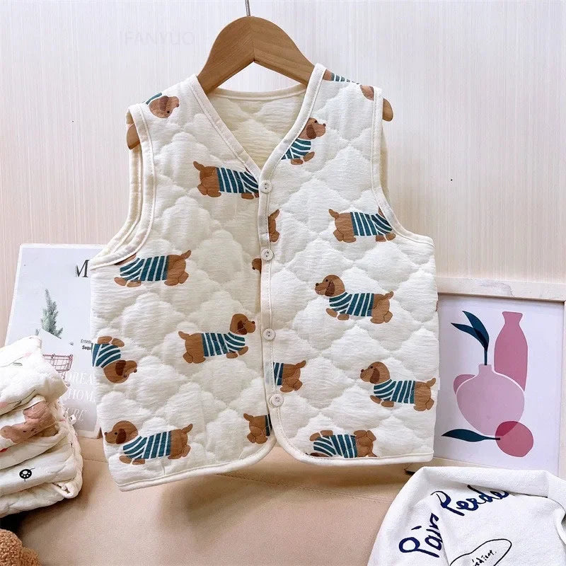 Spring Autumn Versatile Children Cotton Vest Cute Cartoon Boys Girls Infant Vests Winter Baby Warm Vest Coats Children Clothing