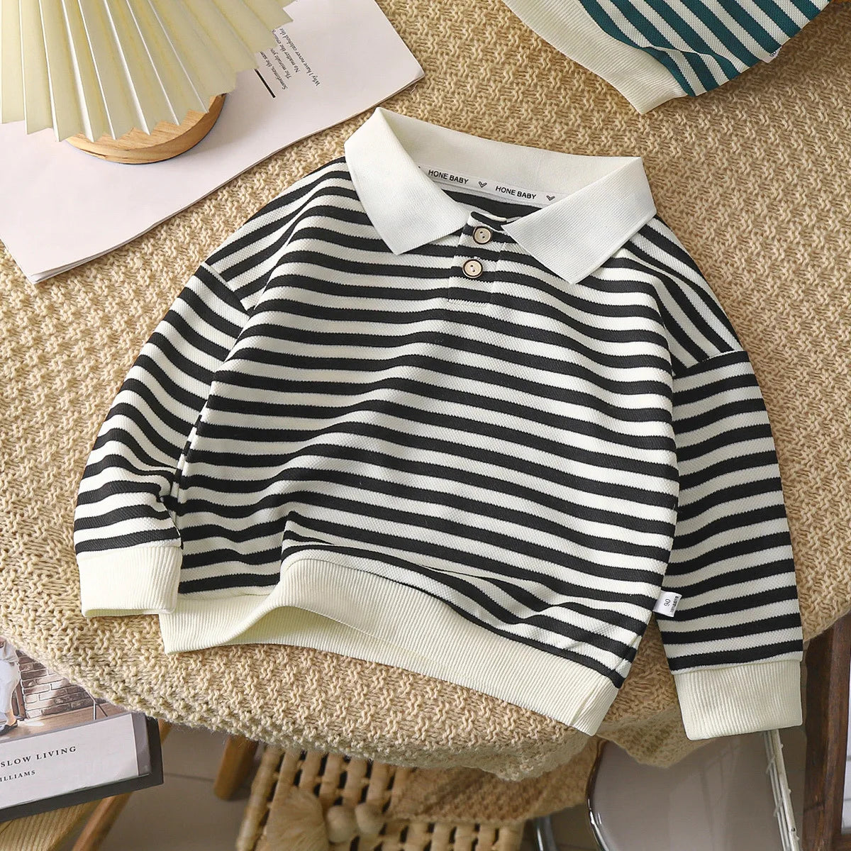 Boys Polo Shirts 2025 Autumn Winter Tops for Kids Long Sleeve Children T-shirts Stripe Girls Blouse Baby Tees Toddler Outfits