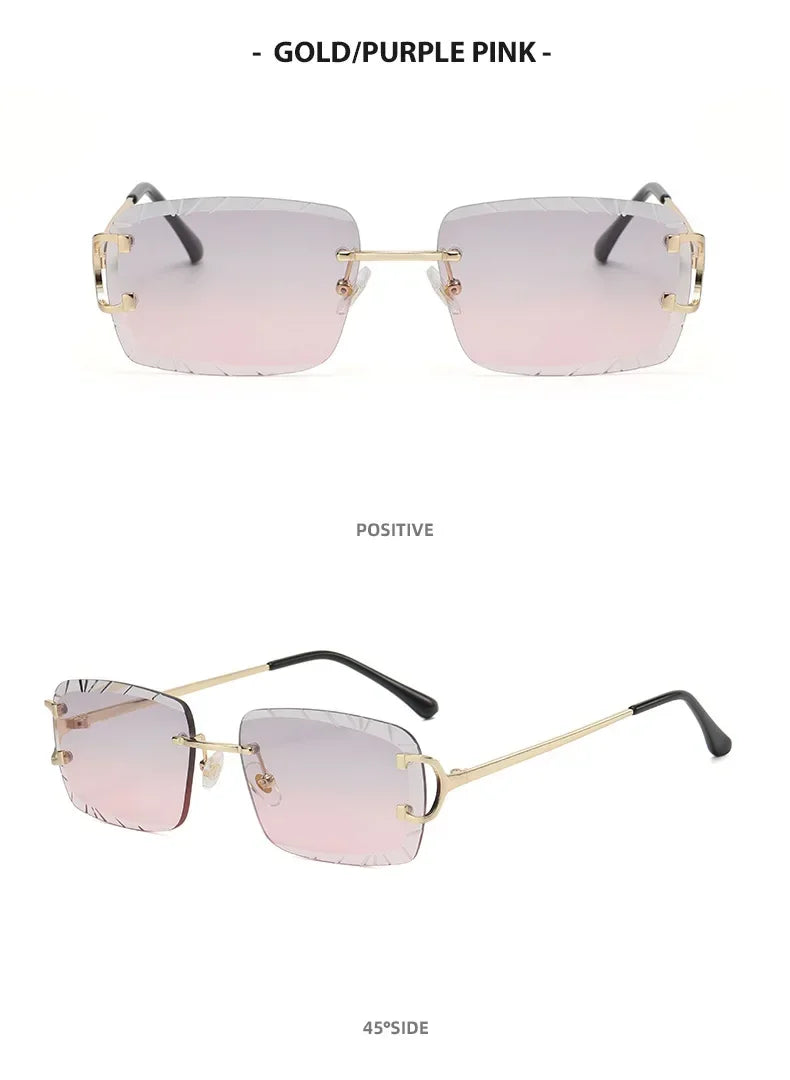 Fashion Square Sunglasses Vintage Women Men Frameless Sun Glasses Rimless Retro Luxury Brand Designer Eyeglasses UV400 Travel