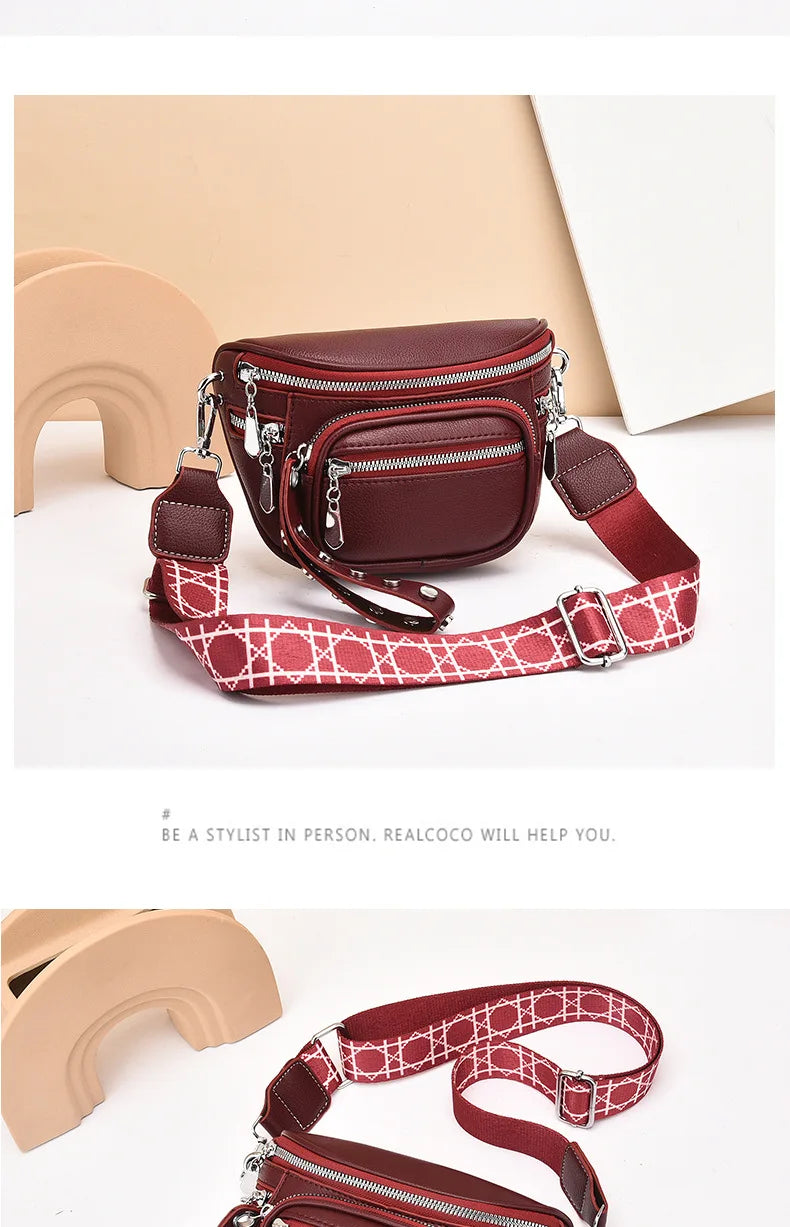 Luxury Multi-pocket 100% cowhide Crossbody Bags For Women Black Shoulder Messenger Handbags Small Chest Bag Travel Saddle bag