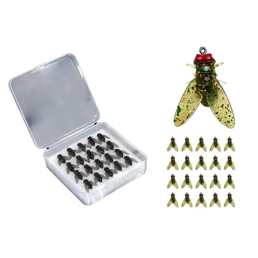 20Pcs/Box Mini Bionic Fly Fishing Bait Fly Hook Soft Bait Add Fish Attractant Fishing Gear For Salmon Trout Fishing Accessories