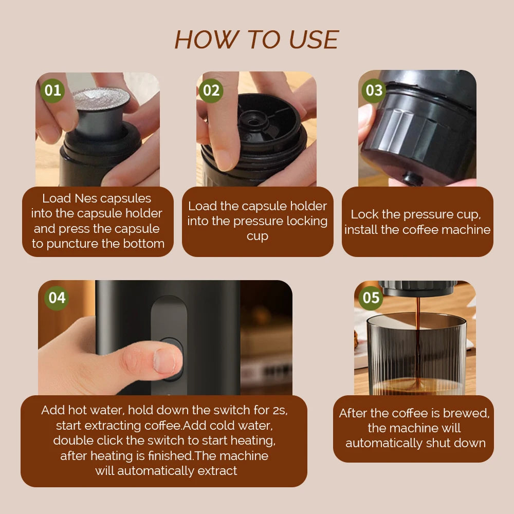 3-in-1 Portable Capsule Coffee Machine Wireless Espresso Coffee Maker Coffee Machine Travel Home Use Automatic Coffee Maker