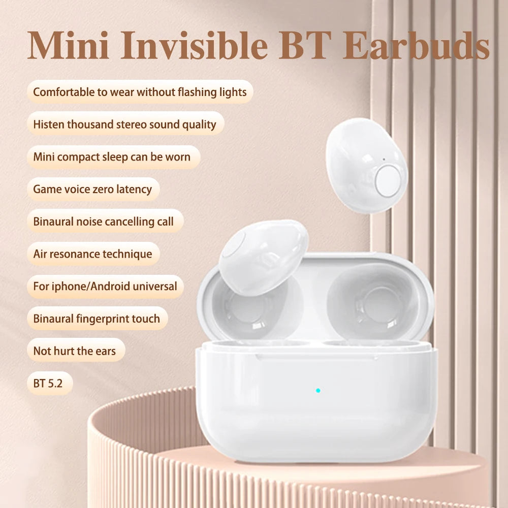 Invisible Earphones Mini Headphones Bluetooth TWS Wireless Sleepwith Microphone HD Call Semi-In-Ear Earbuds Noise Reduction