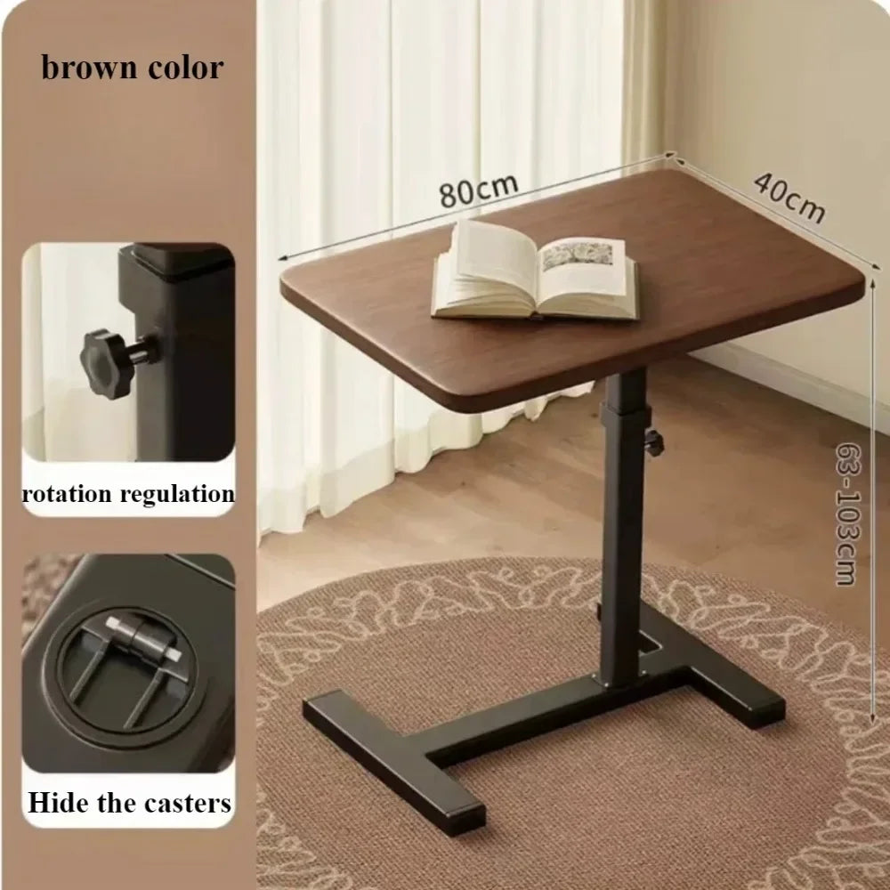 Square Small Side Table Bedside Table Household Mobile Desk Bedroom with Wheel Easy Lifting Learning Desk Space Saving Tea Table