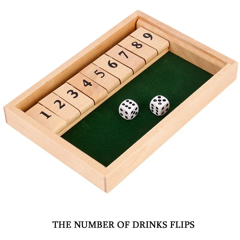 2-4 Player Wooden Math Flaps & Dice Board Box Game Cognitive Thinking Ability Wood Shut-The-Box Instructions Deluxe Adults Kids