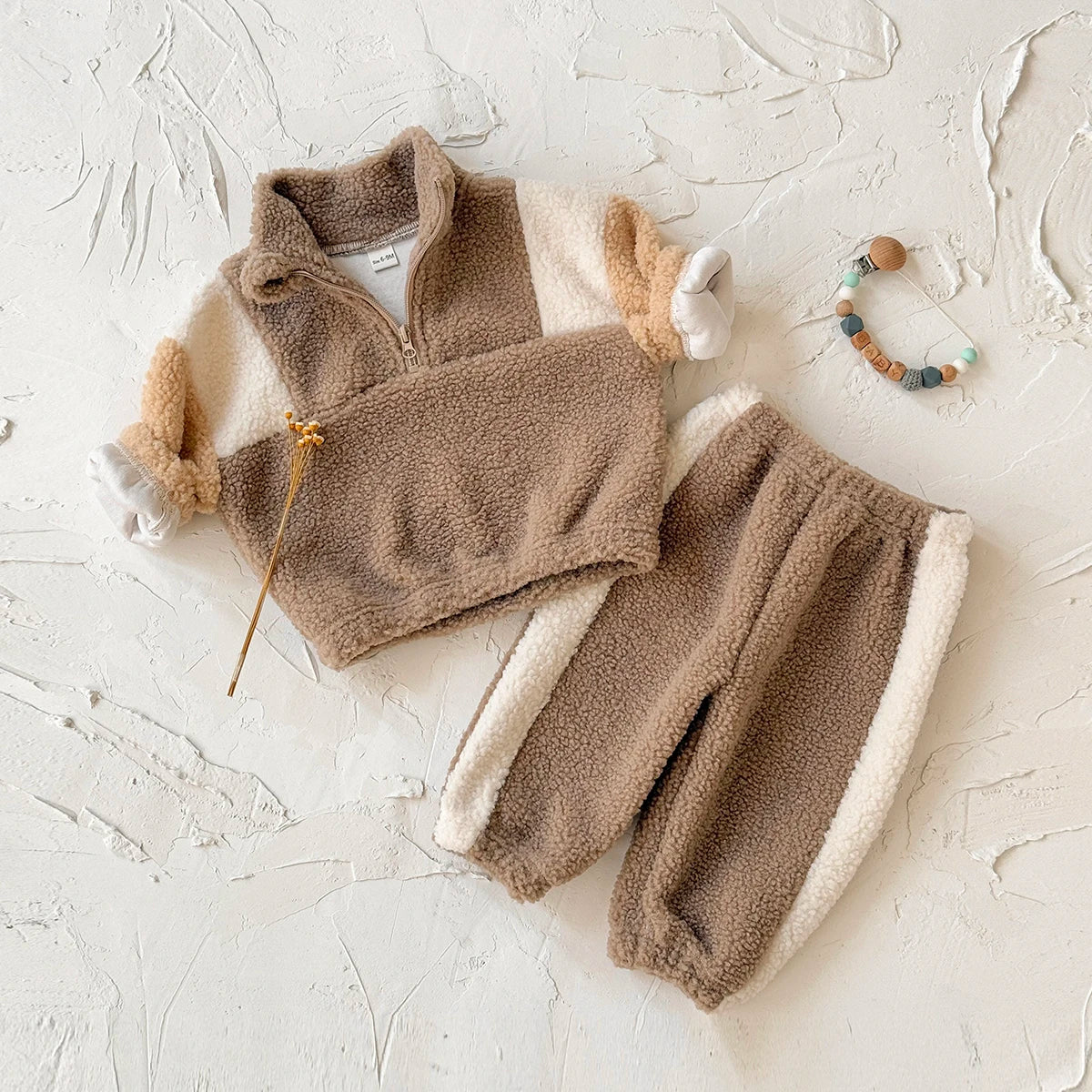 Fashion Toddler Baby Boys Girl Winter Clothes Sets Kids Lamb Velvet Zipper Pullover Pants 2Pcs Suits