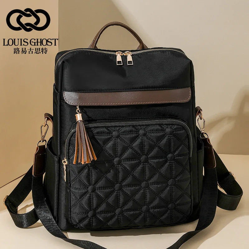 Quilted Embroidery Backpack For Women 2024 New Korean Style Versatile Large Capacity Water-Resistant Leather Shoulder Bags