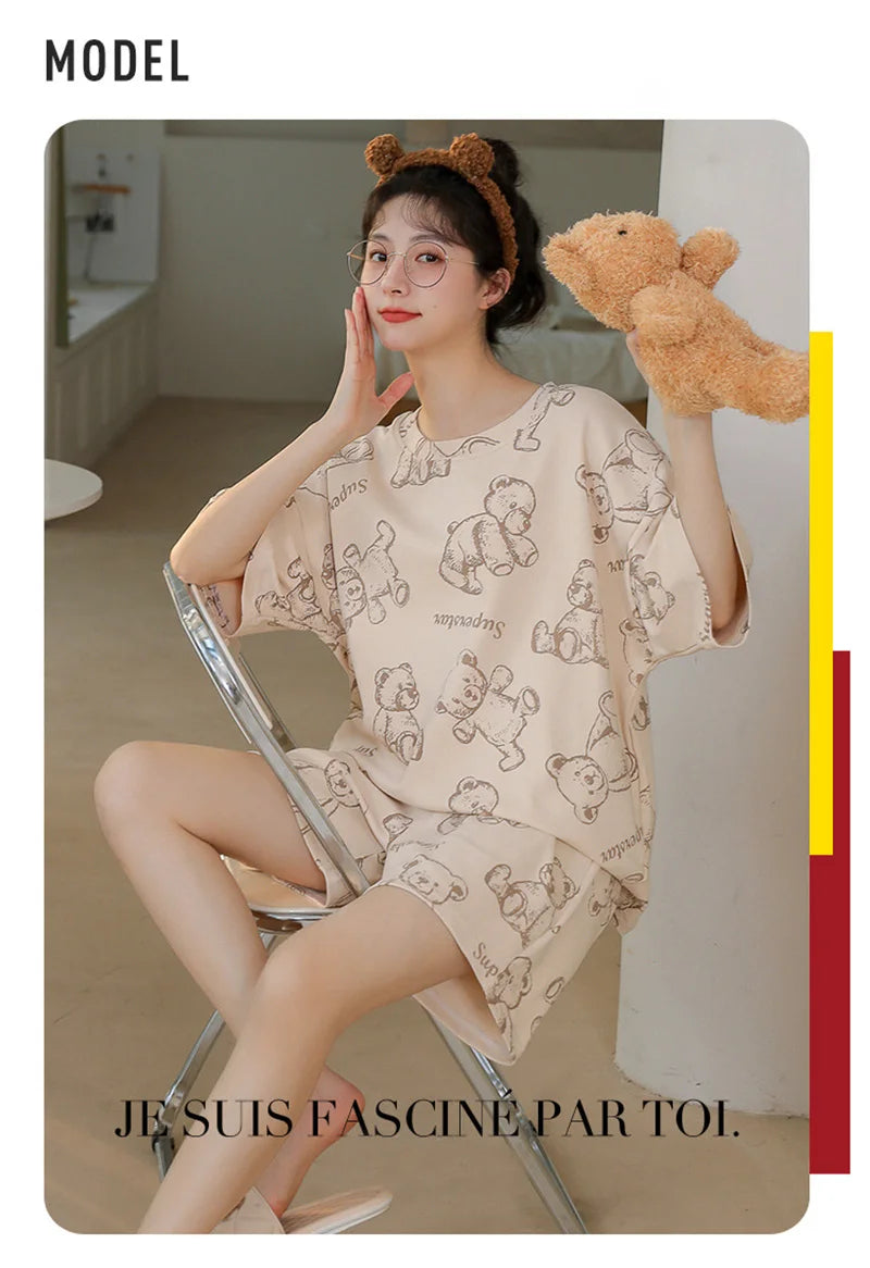 New Women's Pajamas Two-Piece Summer Thin Section Of Short-Sleeved Shorts Cute And Comfortable Milky Outwear Homewear Suit