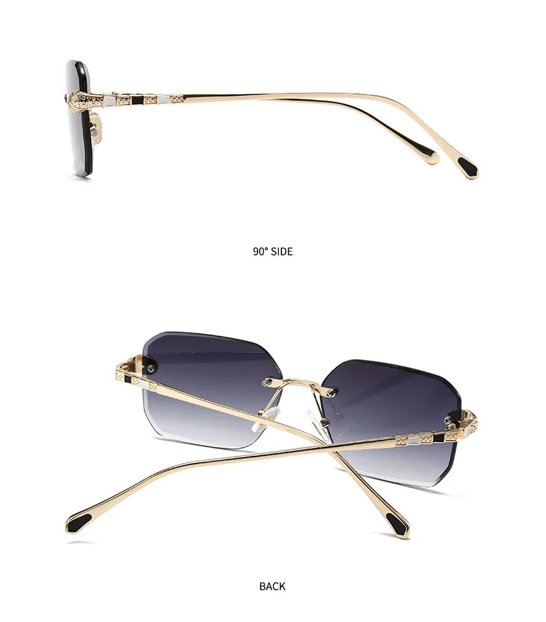 Retro Rectangle Rimless Sunglasses Women 2026 Luxury Designer Punk Square Sun Glasses for Ladies UV400 Gradient Eyewear Shades