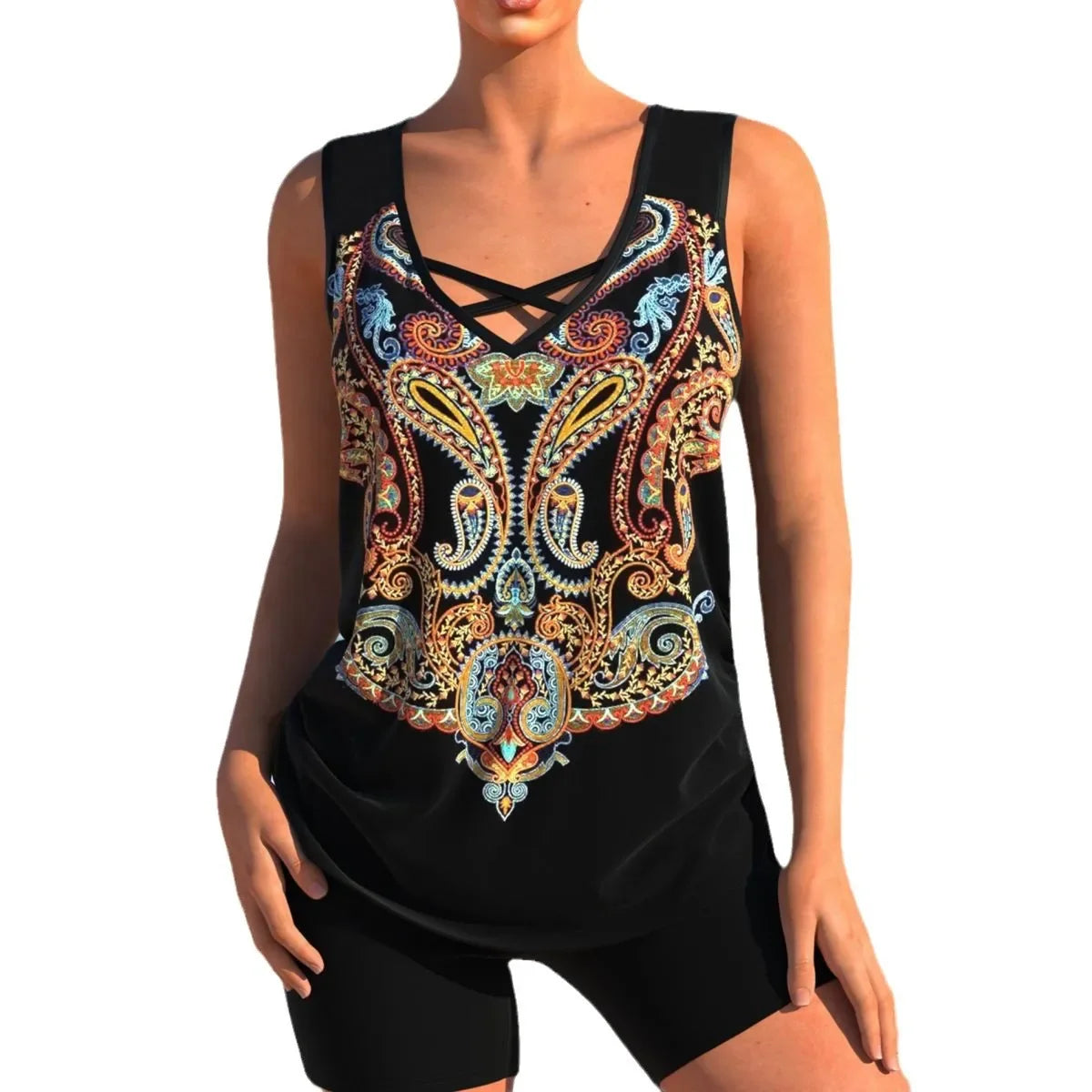 New Large Size Quick Dry Women's Shorts Strap Conservative Separate Bikini Swimsuit Flat Angle Vest Two Piece Swimwear Set