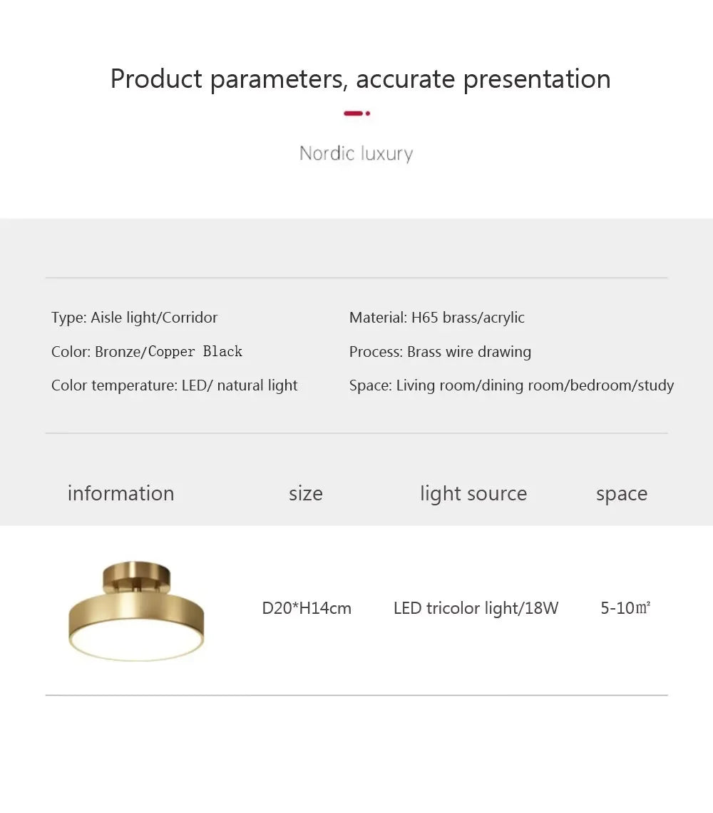 Modern LED Ceiling Light Aisle Lighting Lamps Corridor Stairs Balcony Corner Round Black Copper LED Home Decor Fixtures Lustre