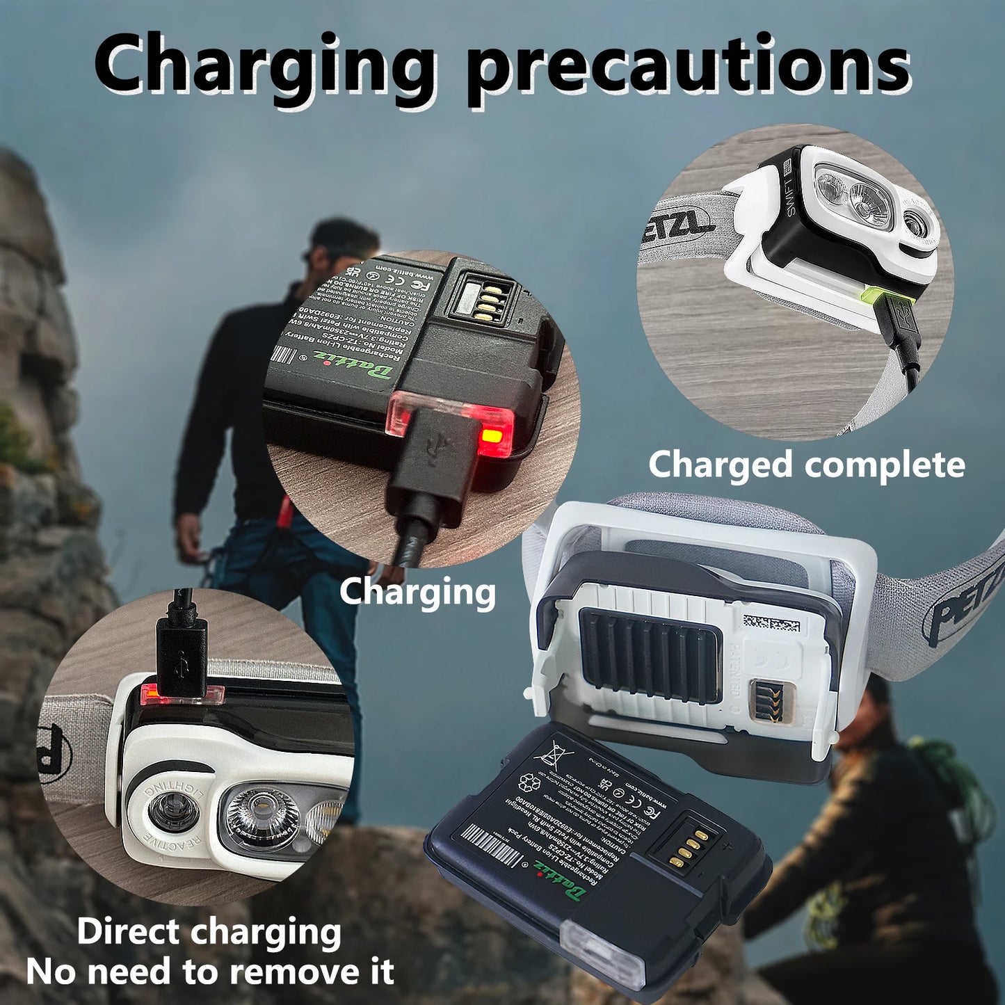 Li-Ion Rechargeable Battery Compatible With Petzl Swift RL Headlamps 2350mah