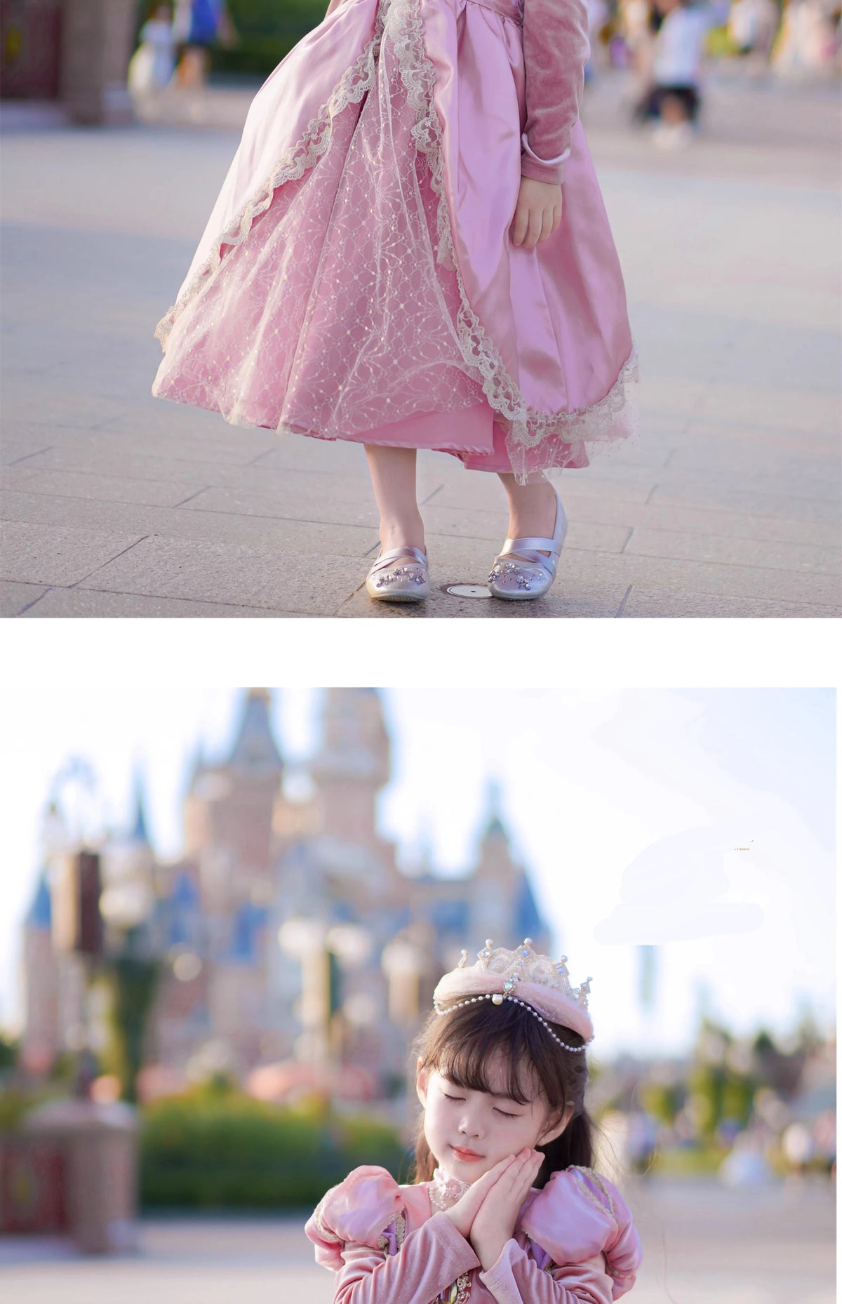 Kids Pink Aurora Princess Lolita Dress Halloween Costume Girl Sleeping Beauty Princess Cosplay Birthday Party Dresses for 2-12Y