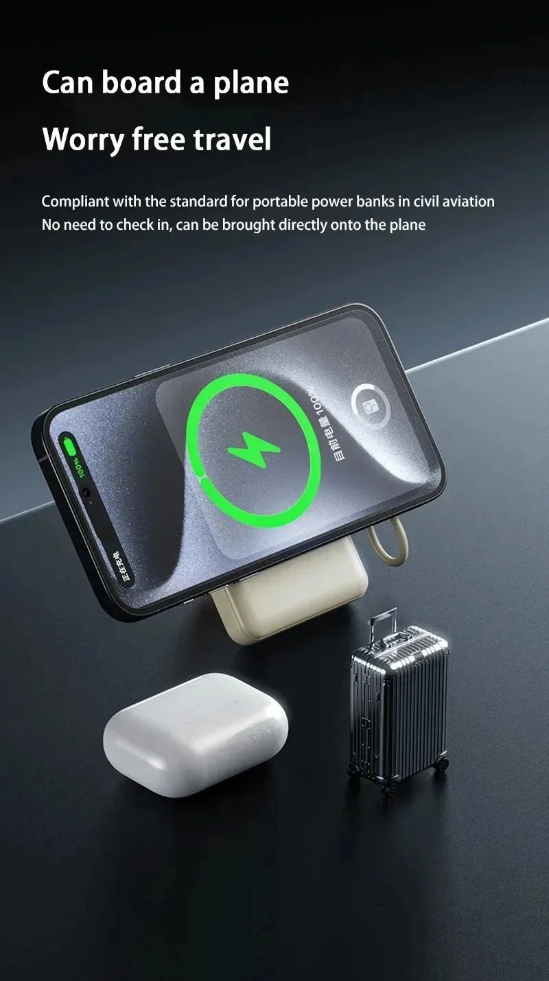 Lenovo10000mAh Magnetic Power Bank Portable Wireless Charger With Cable Fast Charging External Battery Stand For iPhone Xiaomi