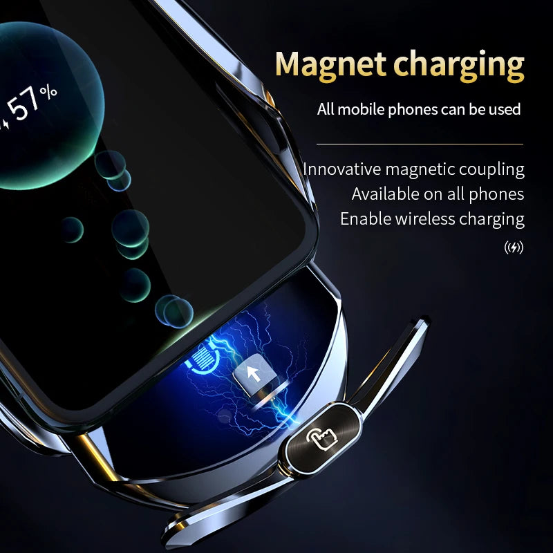 Car Phone Holder Wireless Charger Automatic Intelligent triple sensing magnetic suction charging For Universal All Mobile Phones