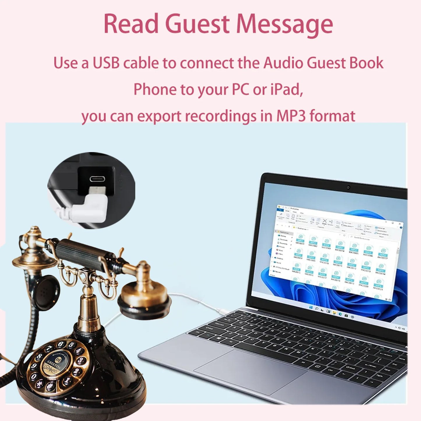 Voice Guestbook phone Wedding Telephone Classic Retro Craftsmanship Recording Guestbook For Confessional Wedding Birthday Party