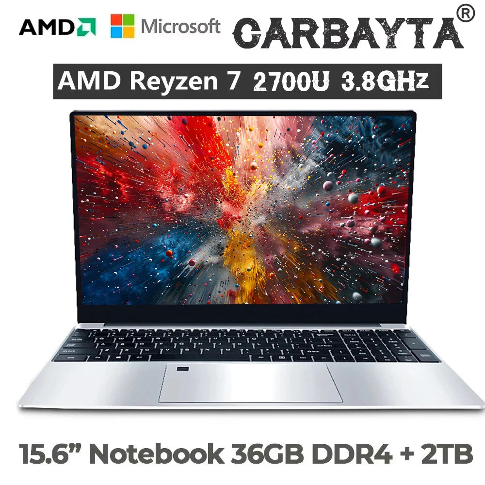 AMD Ryzen 7 2700U Laptop Threshold 15.6 Inch Metal Gaming Laptop -, 36GB RAM, 2TB SSD, 5G WIFI Bluetooth Windows 11 Pro