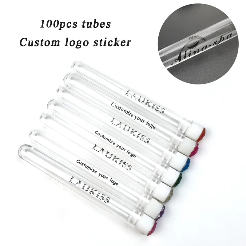Customized Logo sticker 100pcs Eyebrow Brush Tube Reusable Eyelash Brush Tube Dust-Proof Mascara Sticks Applicators Makeup Brush