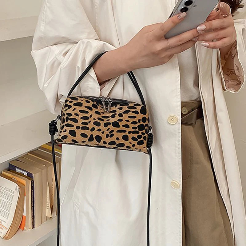 Women'S Handbag 2026 Small Square Bag Leopard Print Design Minimalist Shoulder Bags Commuter Frosted Mini Crossbody Bags