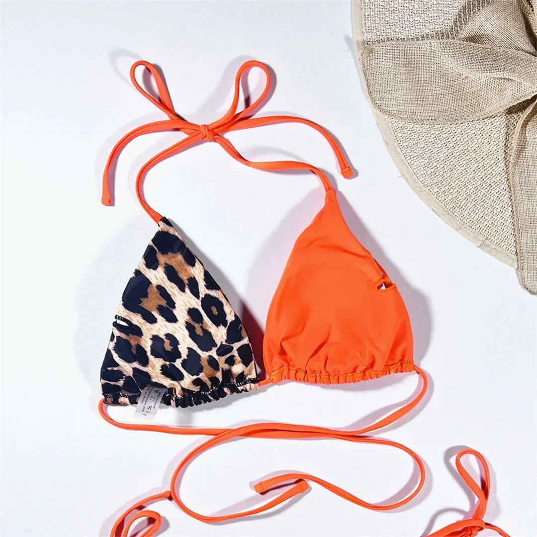 Halter Splicing Leopard Bikinis 2026 Satin Bikini Female Swimsuit Women Swimwear Two-pieces Bikini Set Micro Bathing Suit Swim
