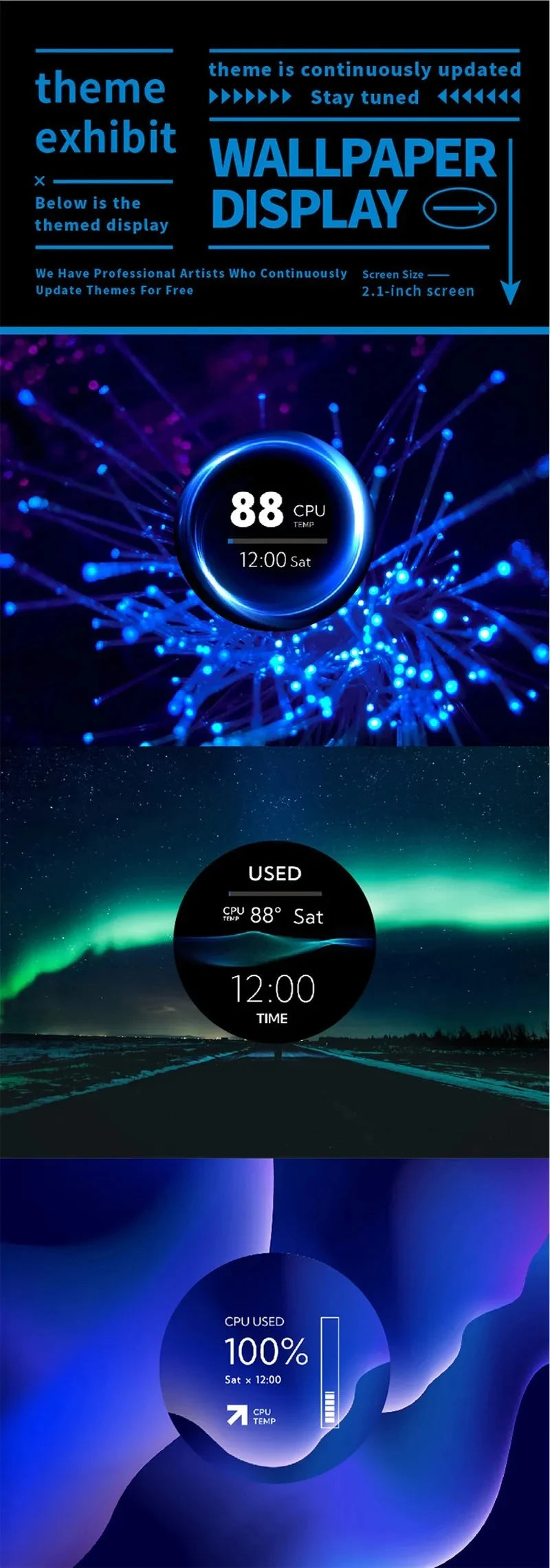 2.1 2.8 Inch IPS Secondary Screen 480x480 USB Water-Cooled Round LCD CPU GPU RAM HDD Monitoring NO AIDA64 MINI PC Gamer Display