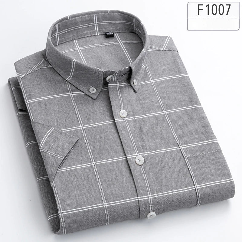 New in shirt hight qulity100%cotton summer short sleeve shirts for men slim fit shirt thin plaid houndstooth soft office clothes