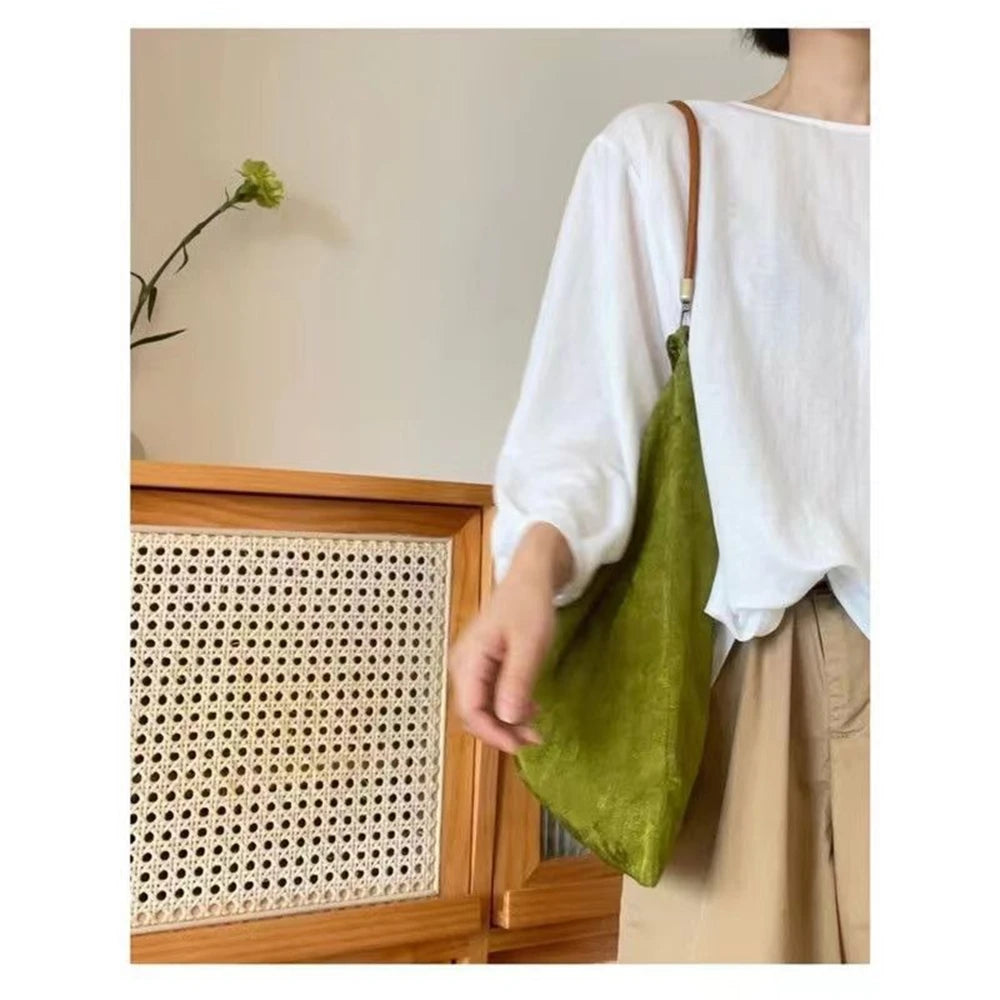 Women Handbag Totes Vintage Jacquard Silk Sati Linen Underarm Bag Portable Knot Wrist Bag Adjustable Pu Crossbody Travel Bag