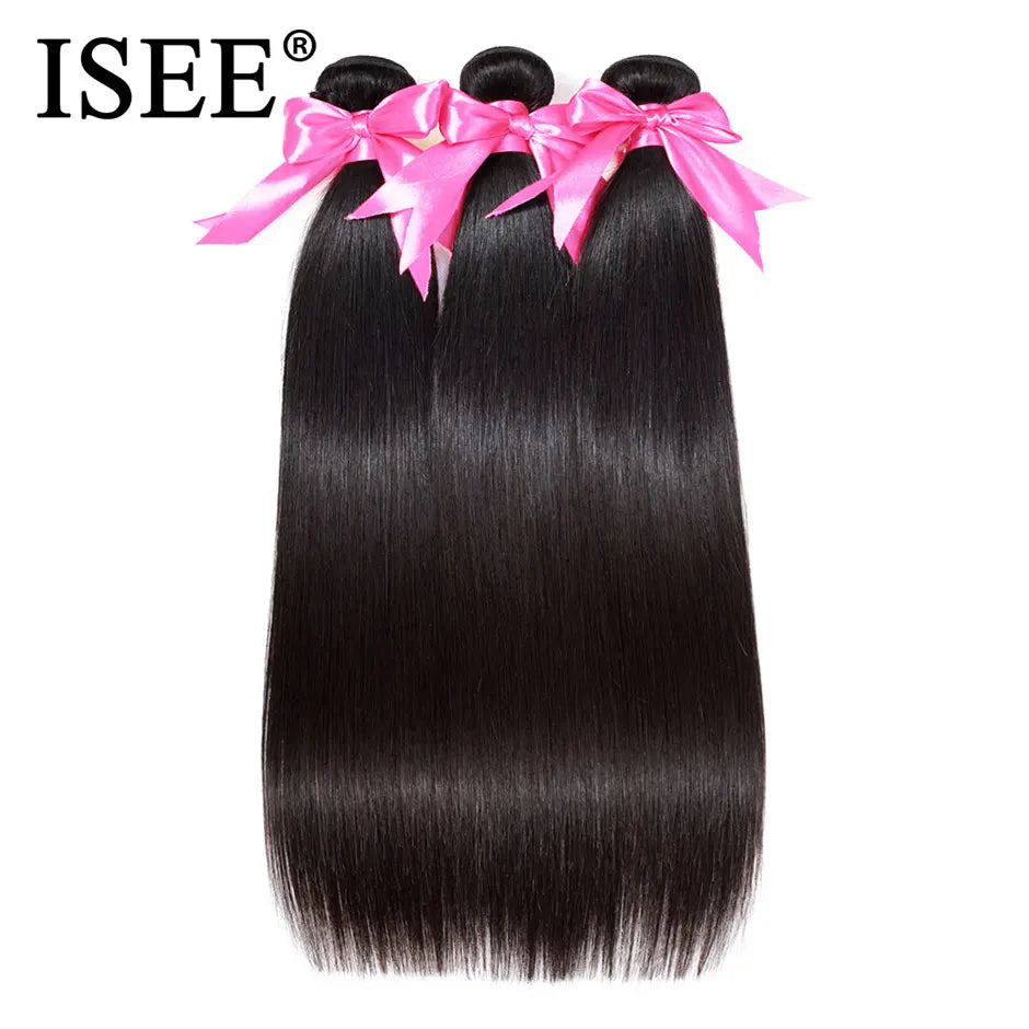 ISEE HAIR Brazilian Straight Hair Extensions Hair Weave Bundles Nature Color 3 Bundles Thick Straight Human Hair Bundles