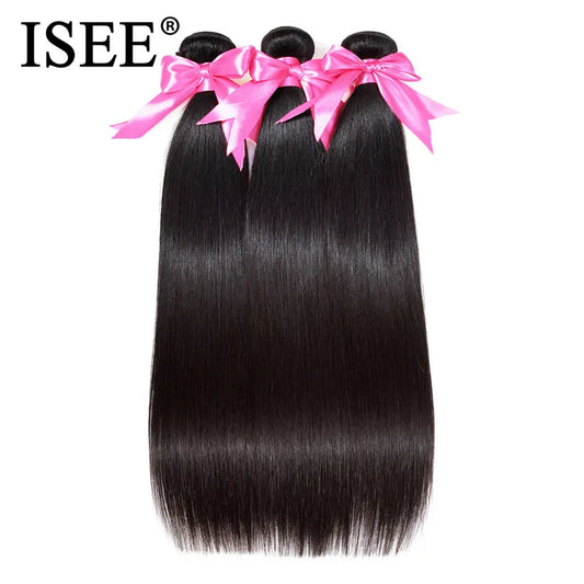 ISEE HAIR Brazilian Straight Hair Extensions Hair Weave Bundles Nature Color 3 Bundles Thick Straight Human Hair Bundles
