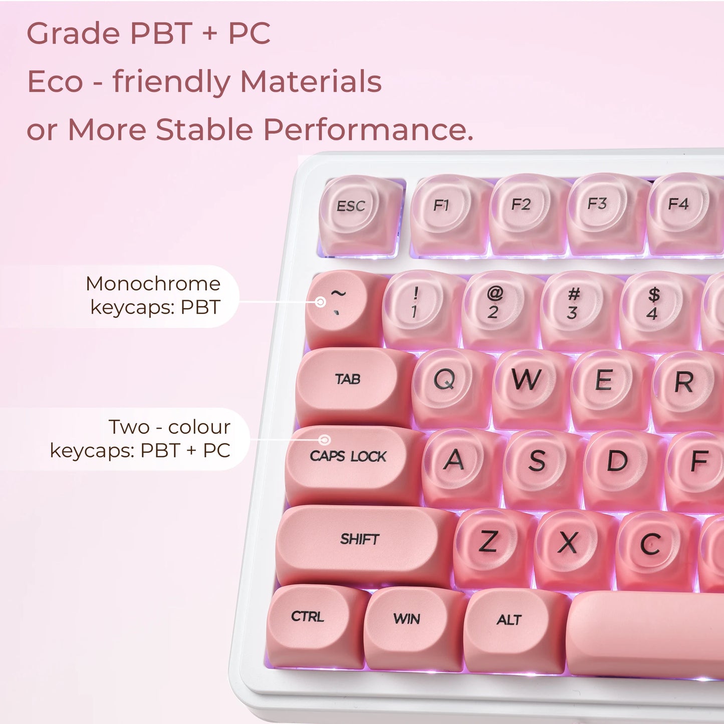 XVX Pink Keycap Clear 132 Keys Dye Sublimation Pbt+Pc HOA Profile Foundation Key Cap for Mechanical Keyboard 75% Keycaps